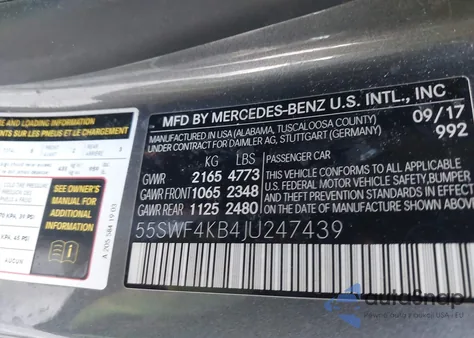 2018 Mercedes-Benz C 300 4Matic from USA, damaged, VIN 55SWF4KB4JU247439